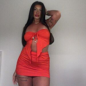 Red Strapless Tie-Front Crop Top & Skirt Set